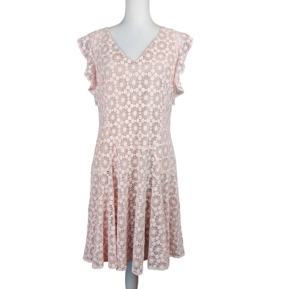 Tommy Hilfiger Dresses & Skirts - Tommy Hilfiger Fit Flare Dress Womens 14 Pink Lace Wedding Guest Brunch Shower